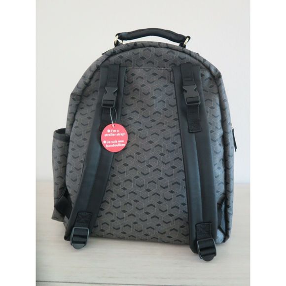 Skip Hop DECO Saffiano Diaper Backpack Black/Gray Vegan Leather Interweave Lines - Picture 3 of 11